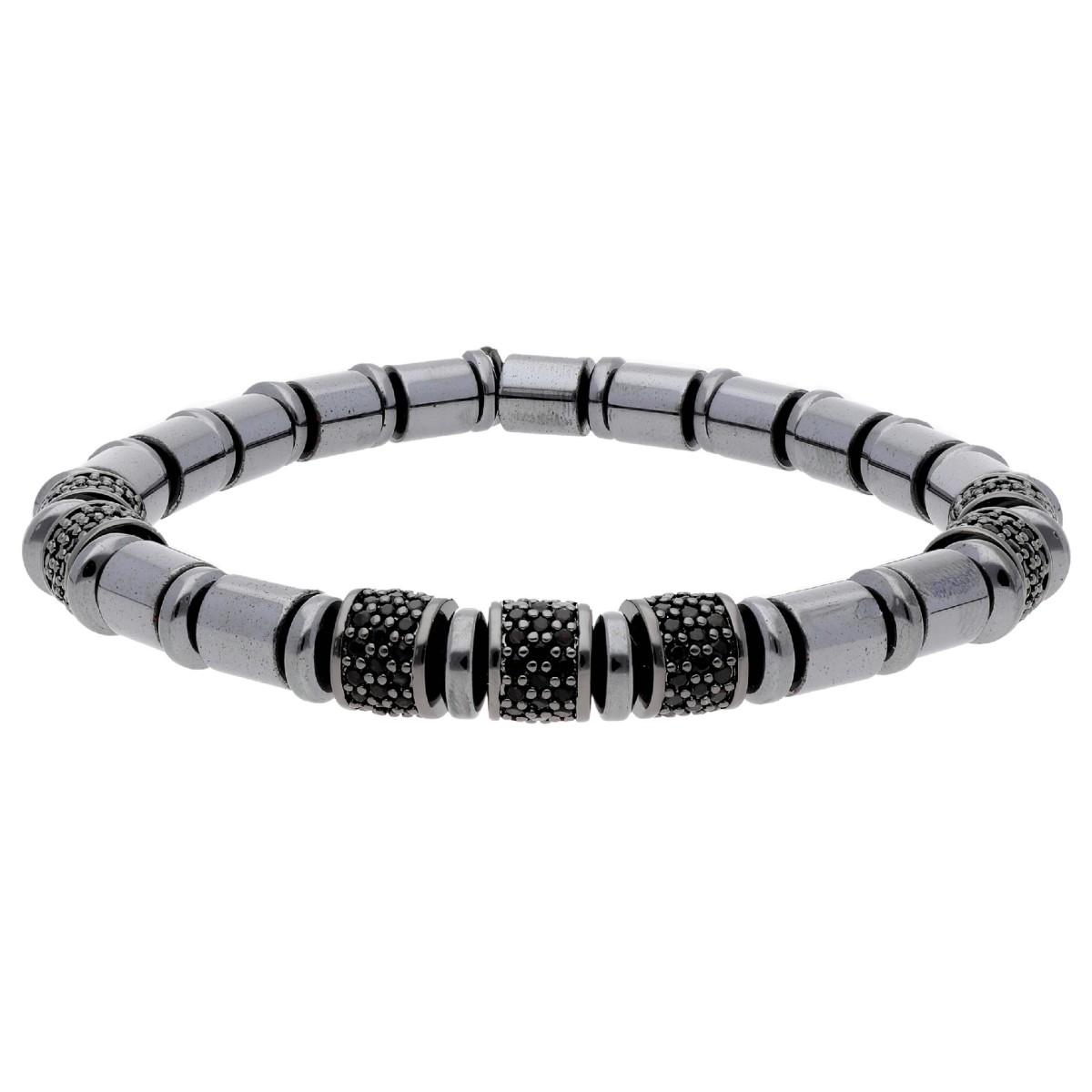 Pulsera hematites, acero y circonitas - MS020