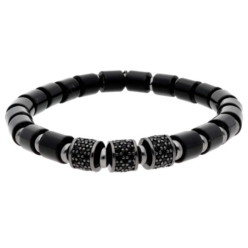 Pulsera hematites, acero y circonitas - MS019