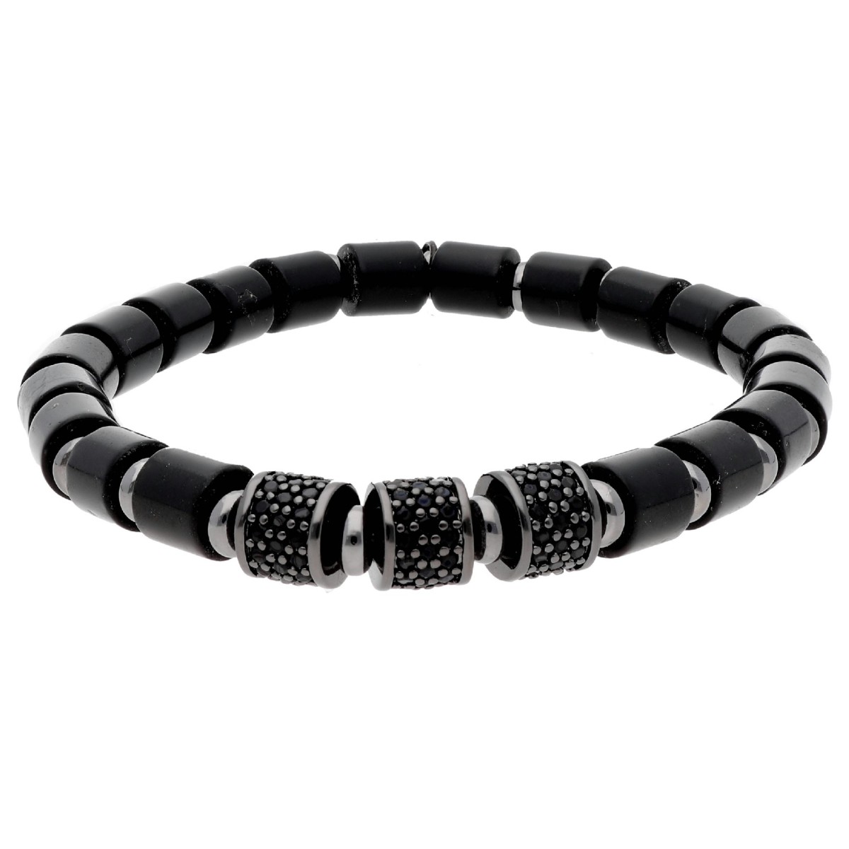 Pulsera hematites, acero y circonitas - MS019