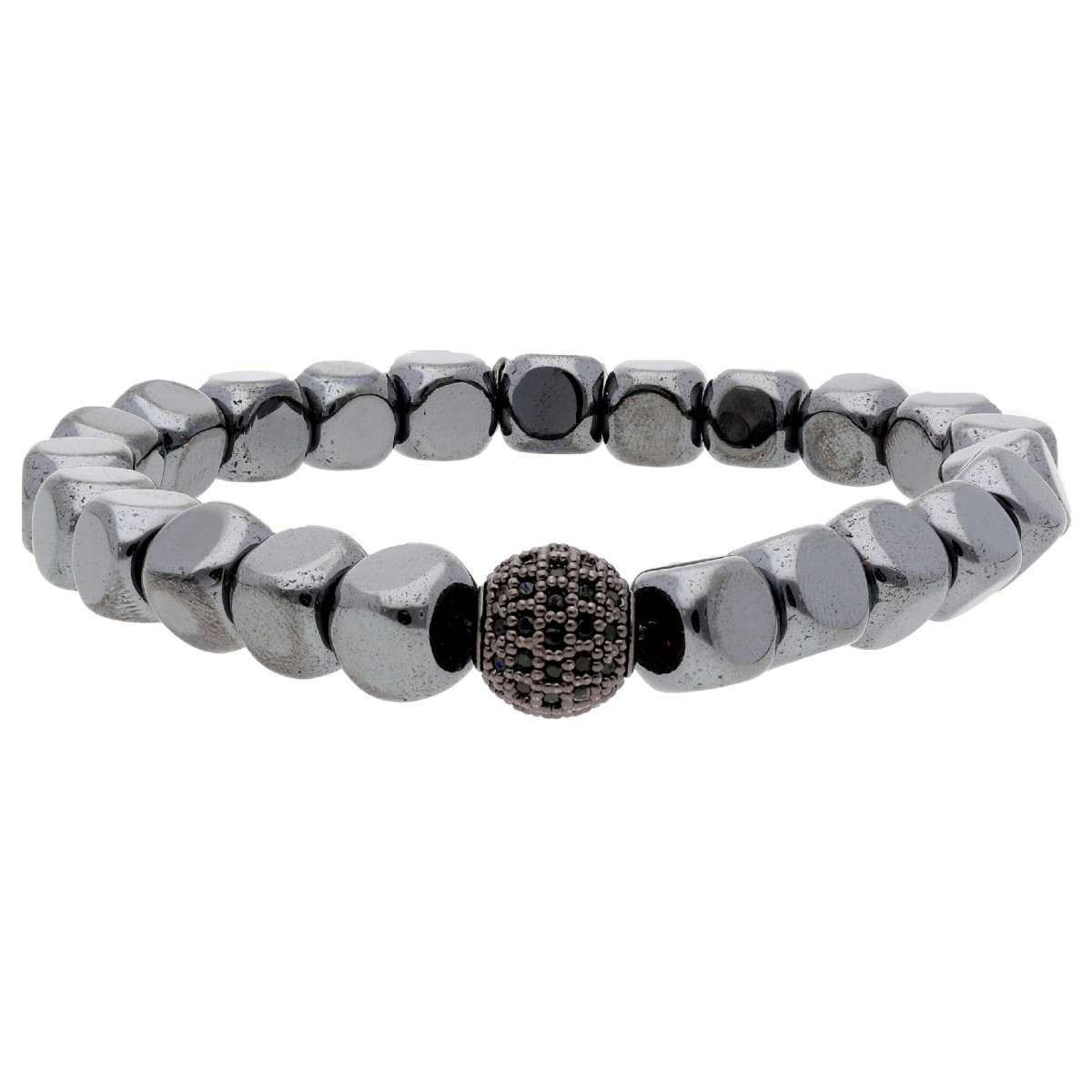 Pulsera hematites, acero y circonitas - MS026