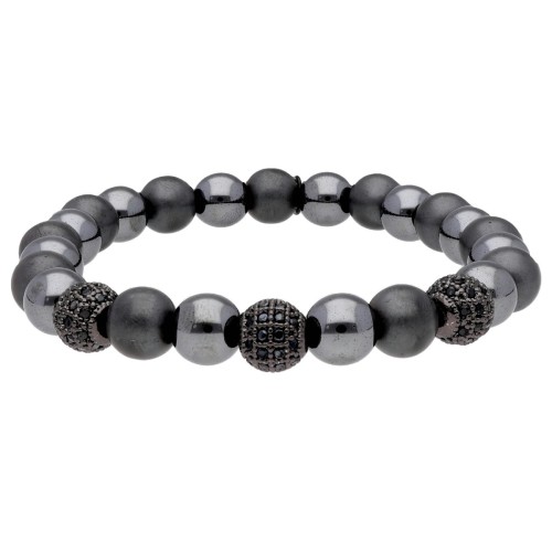 Pulsera hematites, acero y circonitas - MS030