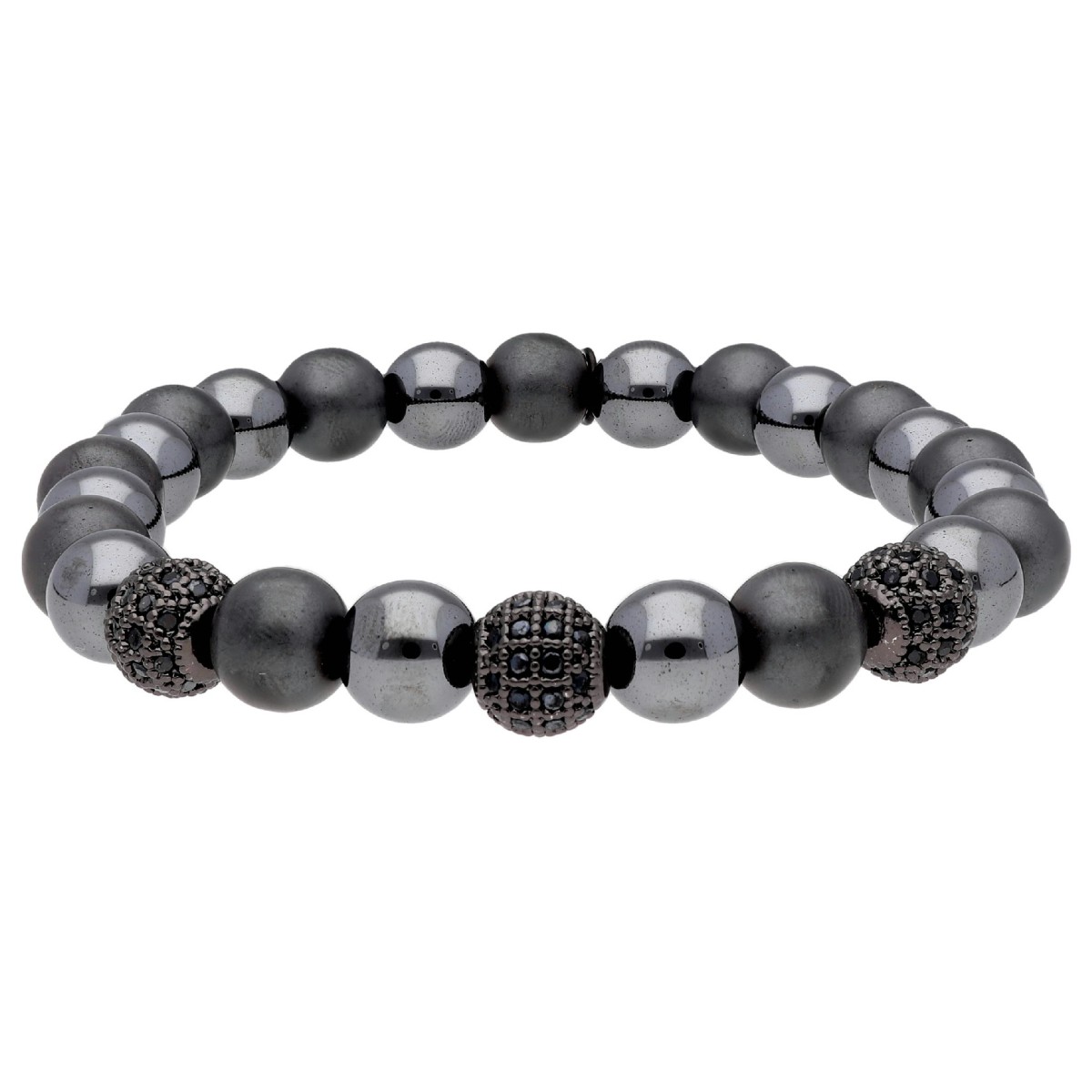 Pulsera hematites, acero y circonitas - MS030