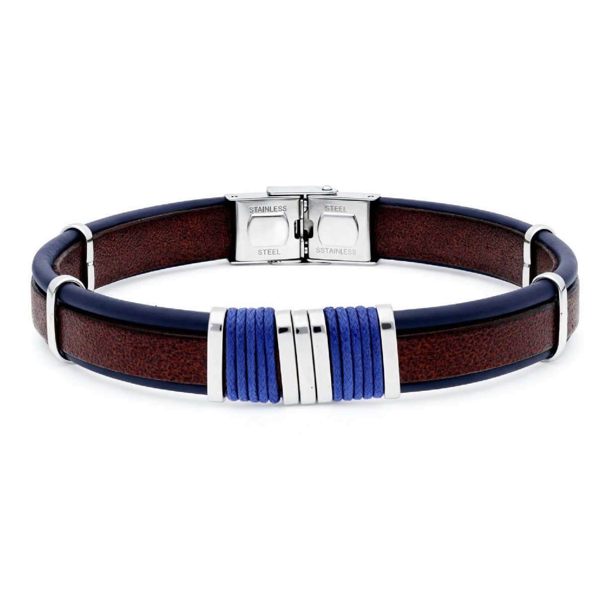 Pulsera acero, piel y cuerda náutika - 84BA1583