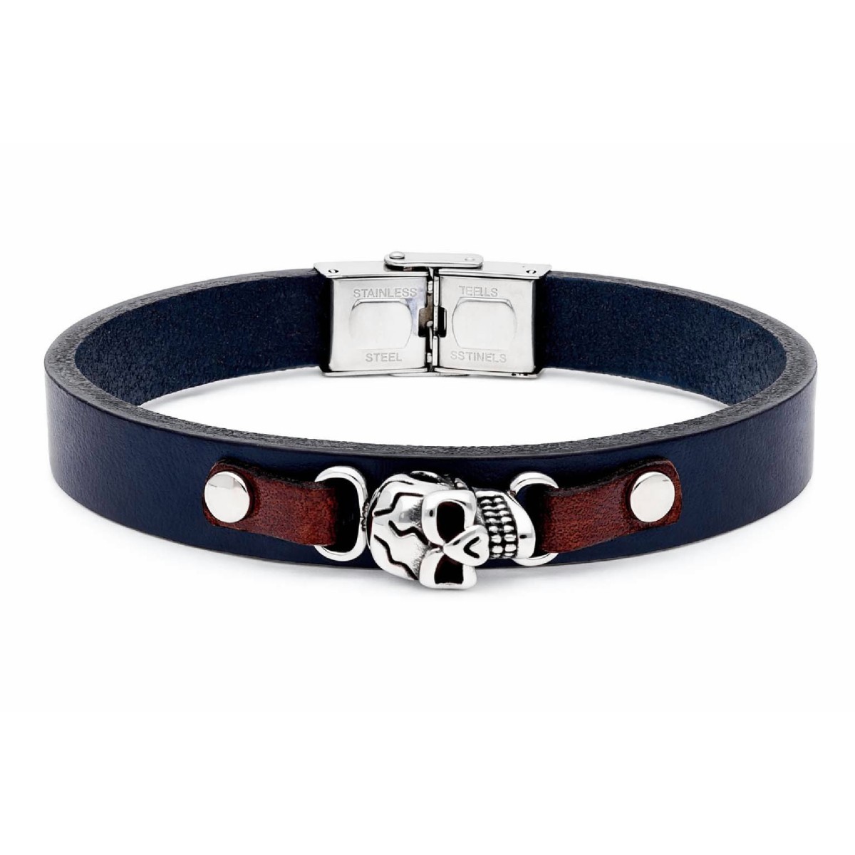 Pulsera piel y calavera acero - RB325