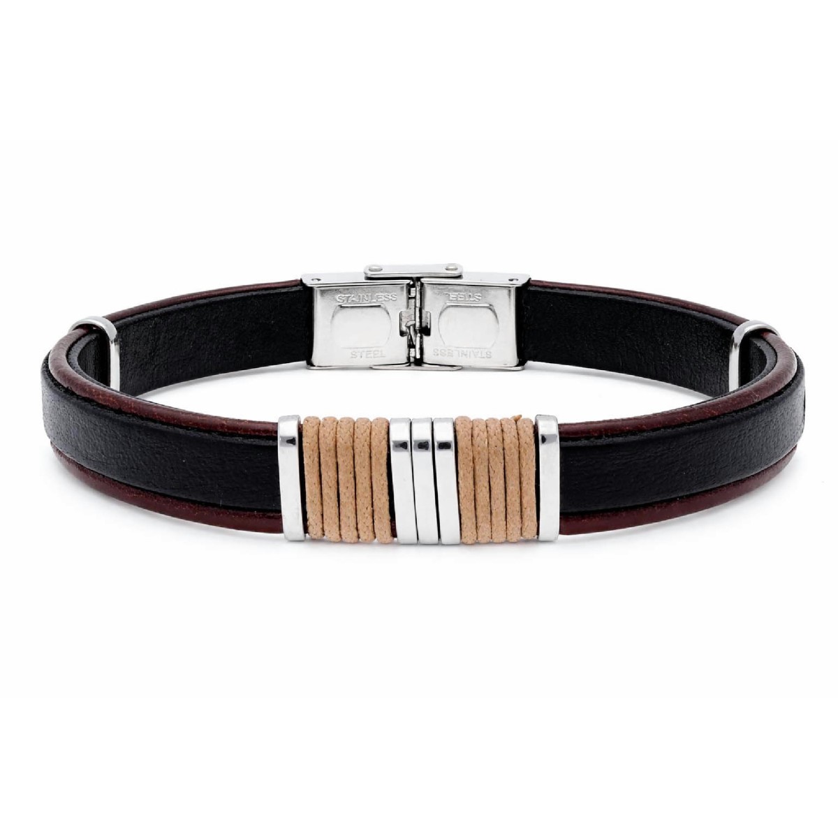 Pulsera acero, piel y cuerda náutika - 84BA1582