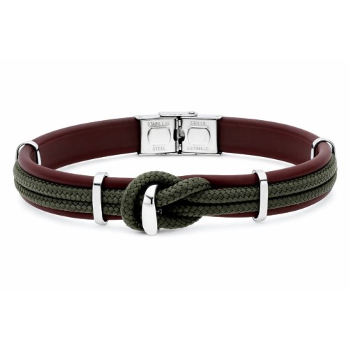 Pulsera acero, piel y cuerda náutika - NTK078-V