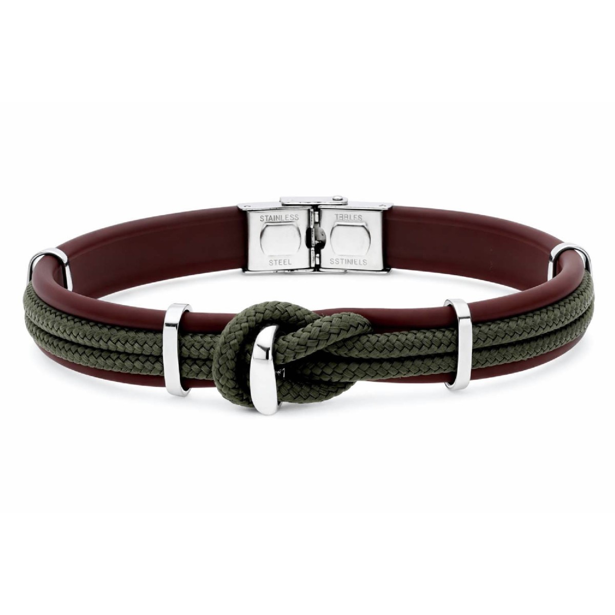 Pulsera acero, piel y cuerda náutika - NTK078-V