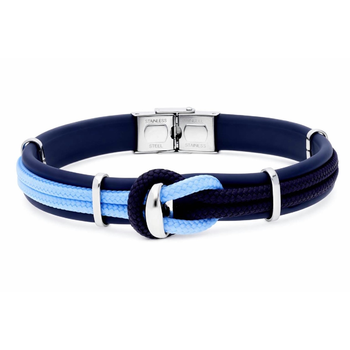 Pulsera acero, piel y cuerda náutika - NTK078-A