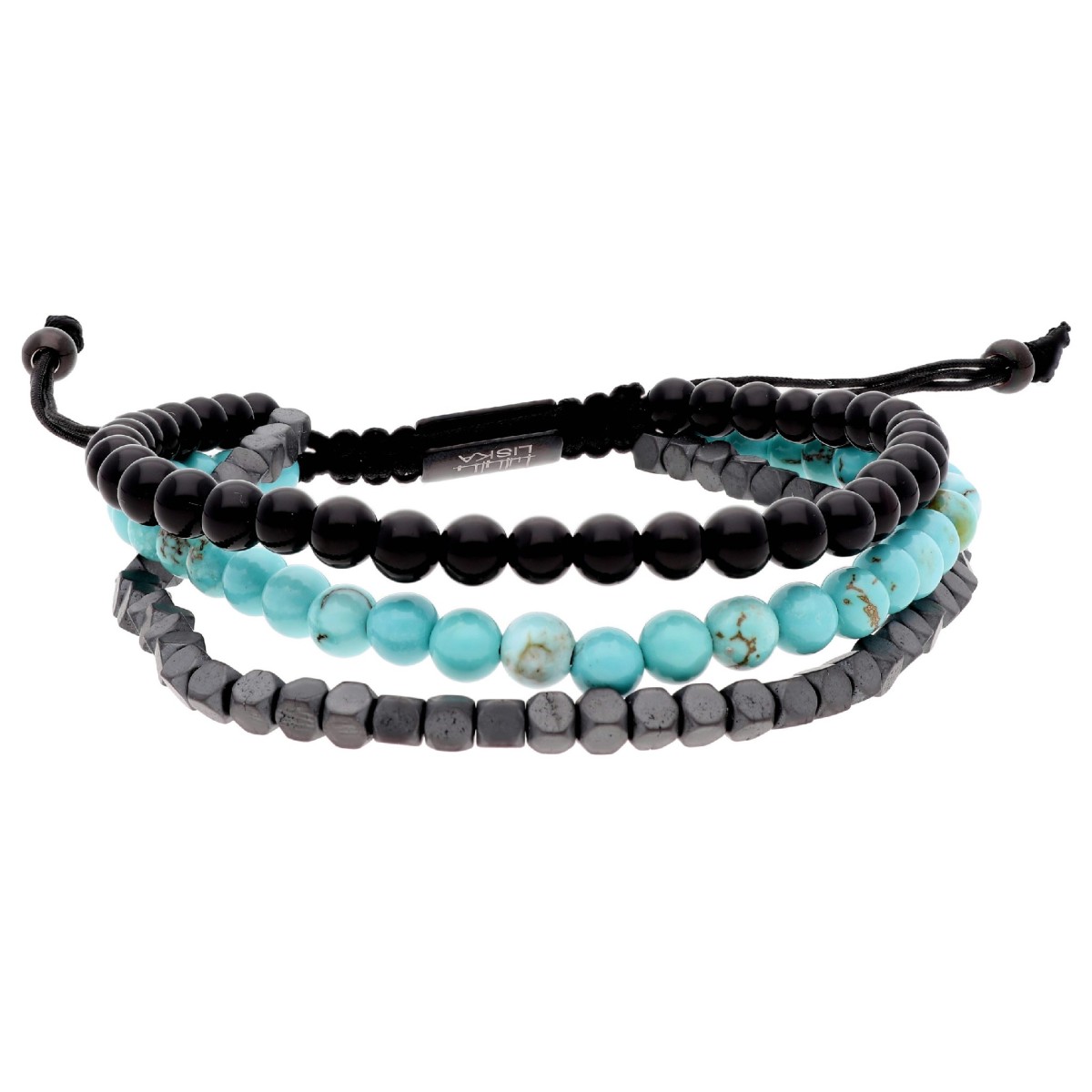 Pulsera acero, turquesa, hematite y ónix - BALI090BR-T
