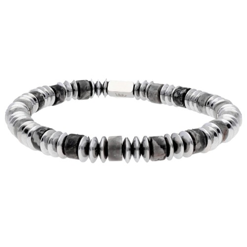 Pulsera acero Map Jasper y hematites 6mm - BALI094-J
