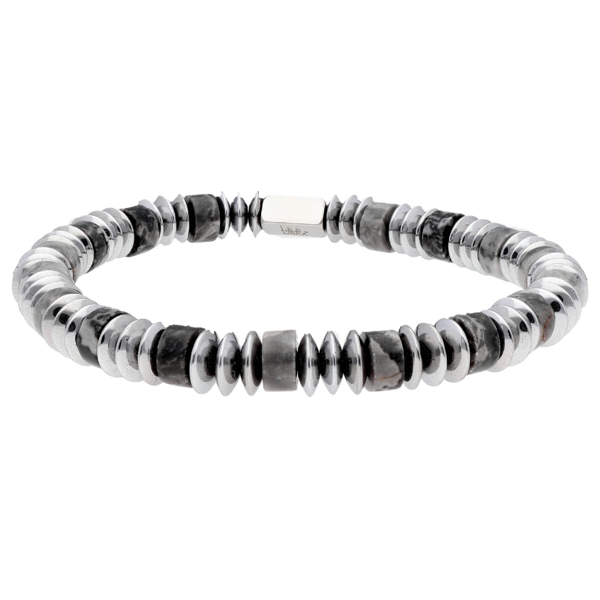 Pulsera acero Map Jasper y hematites 6mm - BALI094-J