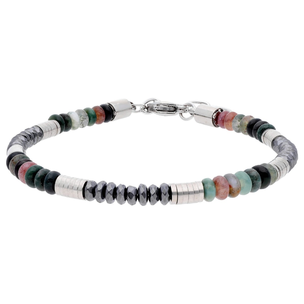 Pulsera acero, hematites e India Agatha - BALI100-IA