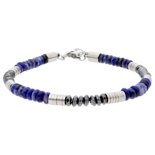 Pulsera acero, hematites y sodalite - BALI100-SD
