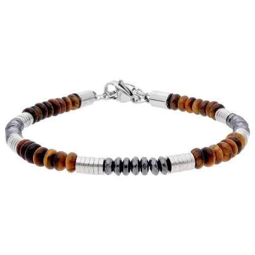 Pulsera acero, hematites y ojo de tigre - BALI100-TM