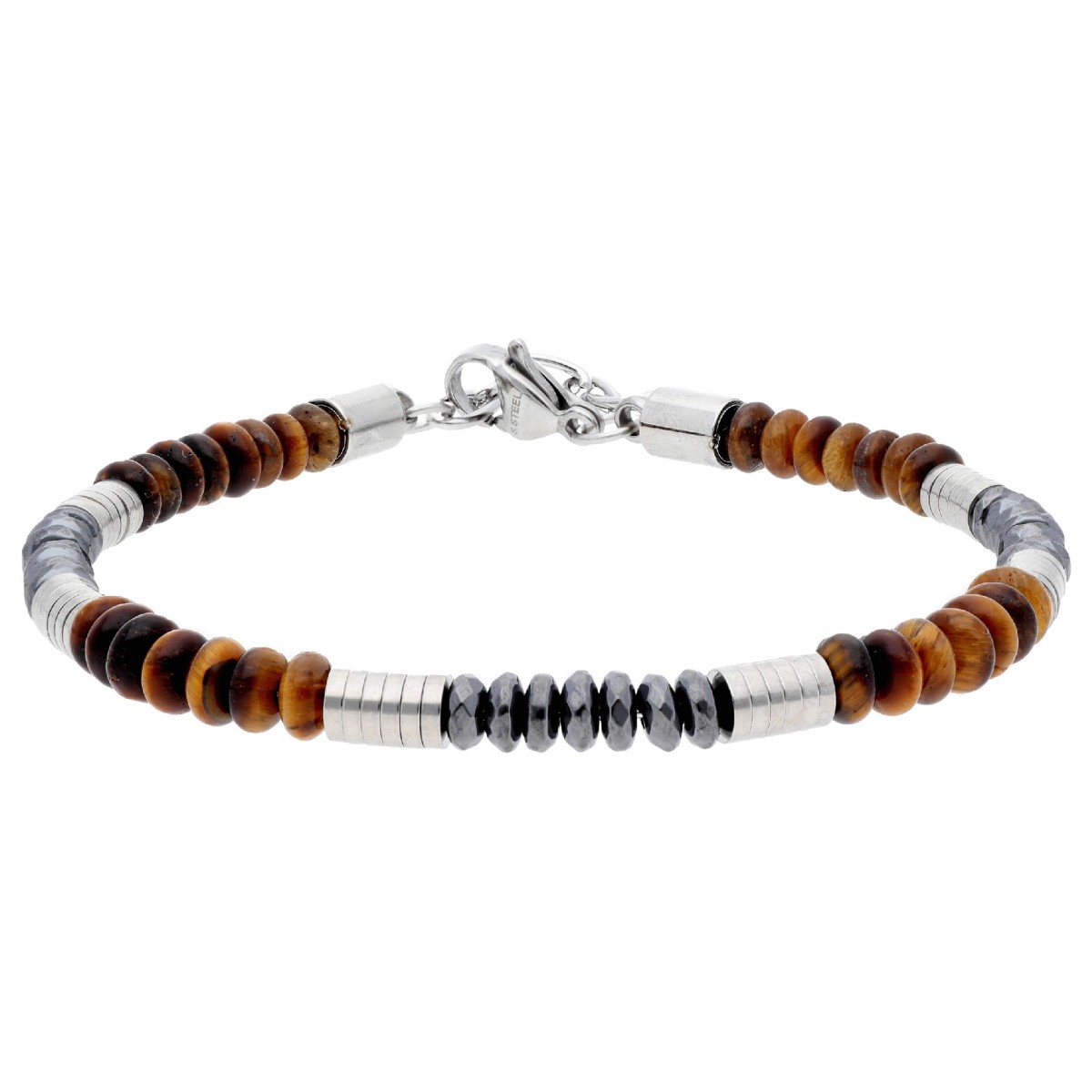 Pulsera acero, hematites y ojo de tigre - BALI100-TM