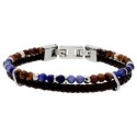 Pulsera acero,piel, sodalite y ojo tigre - BALI102-ST