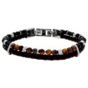 Pulsera acero, piel, ojo tigre y ónix - BALI102-TB