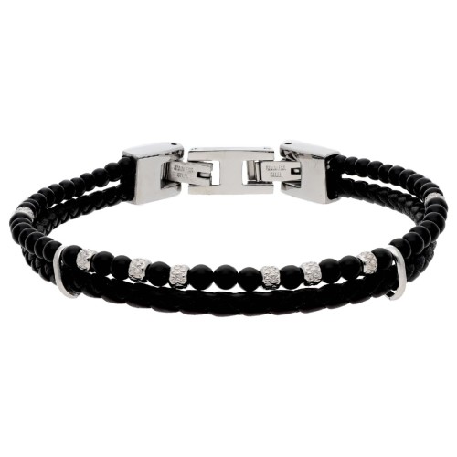 Pulsera acero,piel y ónix - BALI103
