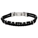 Pulsera acero,piel y ónix - BALI103
