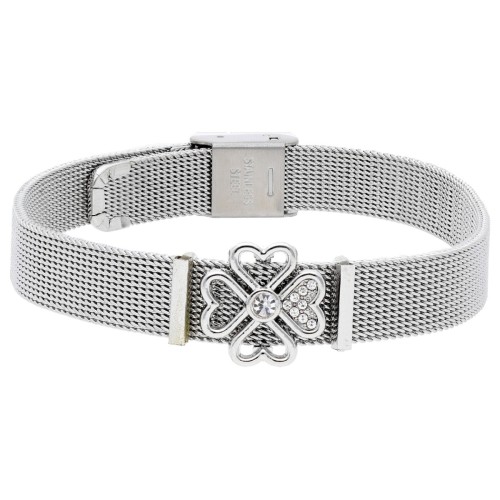 Pulsera acero+ trébol aloy y circonitas - LM64BR