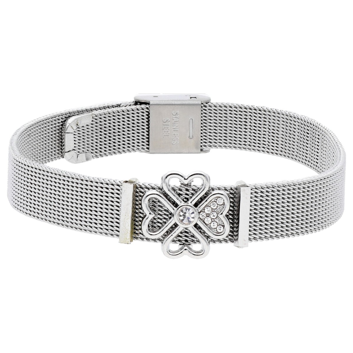Pulsera acero+ trébol aloy y circonitas - LM64BR
