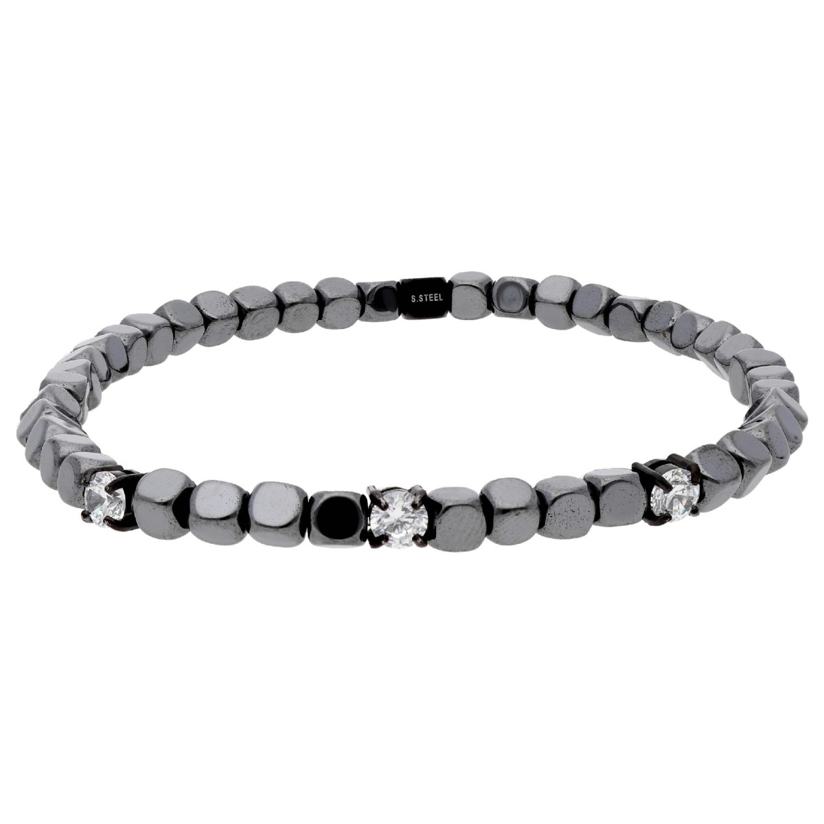 Pulsera ematites, acero y circonitas - MS015
